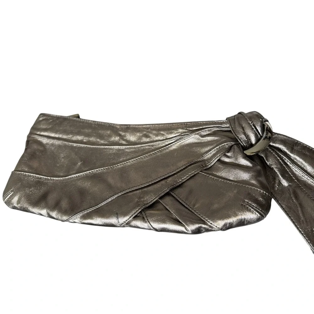 Kooba Silver Lame Metallic  Clutch With‎ Side Bow Y2K